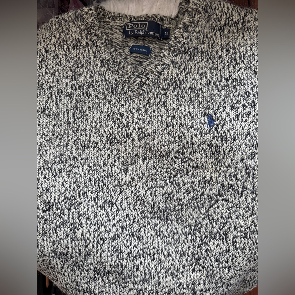 Polo by Ralph Lauren Black and White V-Neck Sweater - Picture 2 of 2